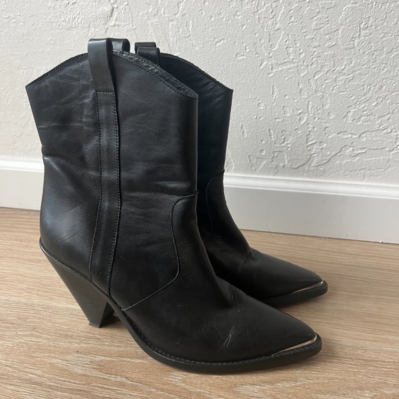 Toral Black Leather Elisio Pointed Toe Western Boots w/ Metal Cap - Picture 8 of 11